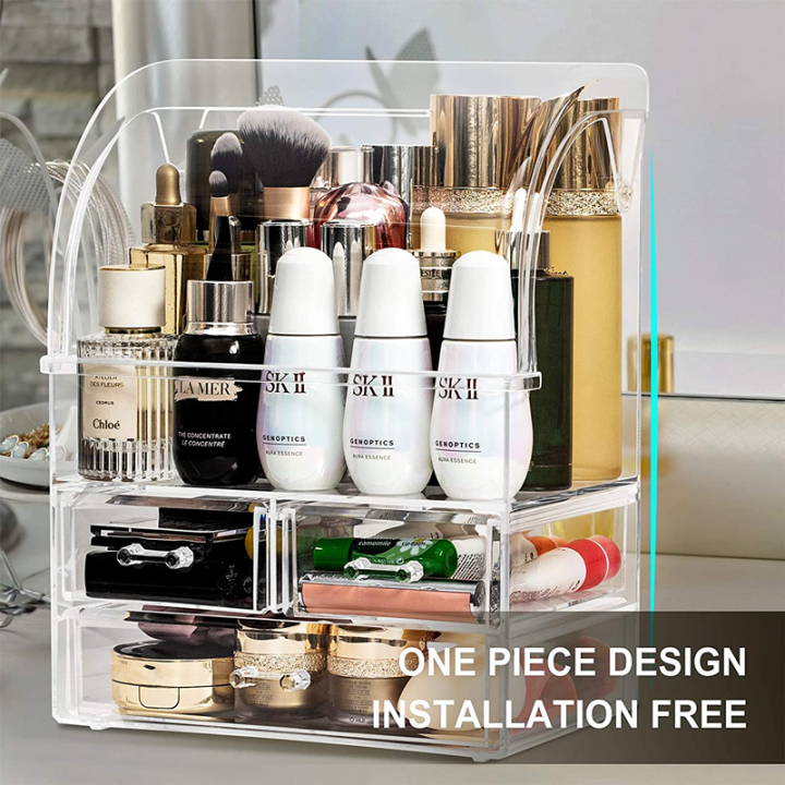 Makeup Storage Box, Large Acrylic Skin Care Storage Box with Drawer and