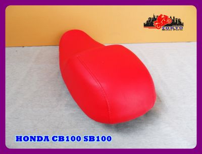 HONDA CB100 SB100 "RED" COMPLETE DOUBLE  SEAT "EDDIE MOTO" BRAND // เบาะรถมอเตอร์ไซค์ สีแดง ตูดมด ผ้าเรียบ งานสวย สินค้าคุณภาพดี