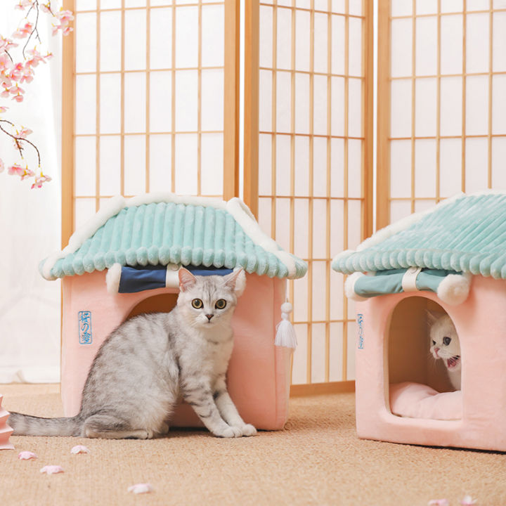 hoopet-cute-fully-enclosed-house-for-cats-warmth-winter-pet-house-super-soft-sleeping-bed-for-puppy-cat-house-suppliers