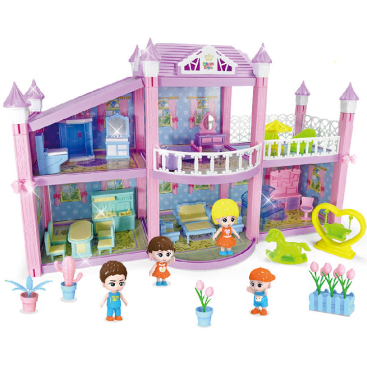 Kids DIY Family Doll House Accessories Toy With Miniature Furniture Garage Assemble Casa Doll House Toys For Girls Birthday Gift