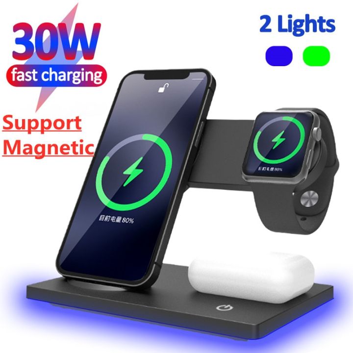 Charging Station for Multiple Devices Apple, 4 in 1 Wireless Charger  Station, with Qi-Certified 30W Charging Dock for Apple Watch 7 6 SE 5 4 3,  iPhone