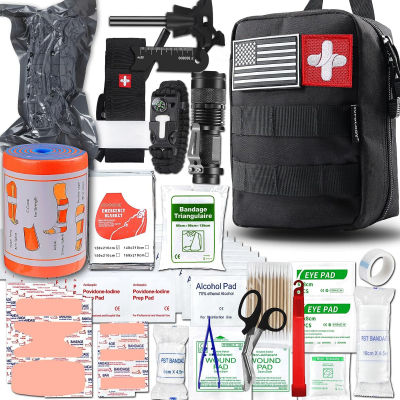 SUPOLOGY Emergency Survival First Aid Kit, Trauma Kit with Tourniquet 36" Splint, Military Combat Tactical IFAK EMT for First Aid Response, Disaster Home Outdoor Camping Emergency Kit Black