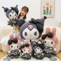 【YF】 Sanrio Black Kuromi My Melody Plush Stuffed Dolls Kawaii Cartoon Sofa Cushion Pillow Dark Gothic Lace Toy Birthday Gift For Girl