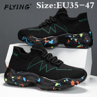 FLYING(EU35-47) รองเท้าผ้าใบลำลองคู่ขนาดใหญ่ตาข่ายระบายอากาศที่สะดวกสบายรองเท้าใส่เดินกลางแจ้ง,รองเท้าพื้นนุ่มกันลื่นการดูดซับแรงกระแทกรองเท้าวิ่งคุณภาพสูงน้ำหนักเบาสำหรับผู้ชายและผู้หญิง