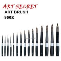 ┇❍ Artsecret Korea Mengimpor Taklon Rambut Kuningan Ferrule Pegangan Kayu Bulat Cat Air Akrilik Perlengkapan Seni Artis No.960R