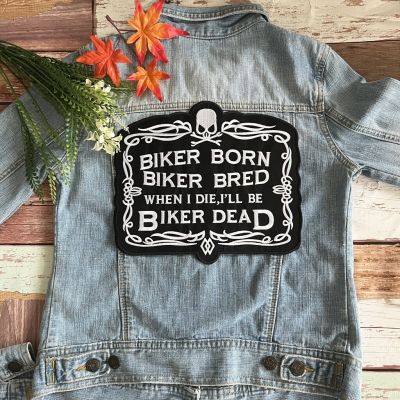 ตัวรีดขนาดใหญ่ Biker Born ติดหลังเสื้อ ไบค์เกอร์ บิ๊กไบค์ แจ็คเก็ตยีนส์ แจ็คเก็ตหนัง งานปักแน่น Iron on Embroidered patch