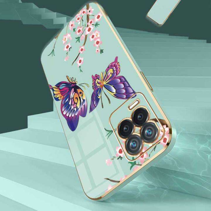 เคสสำหรับ-realme-8-4g-narzo-30-5g-realme-q3i-5g-realme-v13-5g-realme-8-5g-realme-8-pro-ผีเสื้อที่สวยงามหรูหราพร้อมกล้องดอกไม้เคสโทรศัพท์ขอบซิลิโคนนิ่มฟรีสายคล้อง