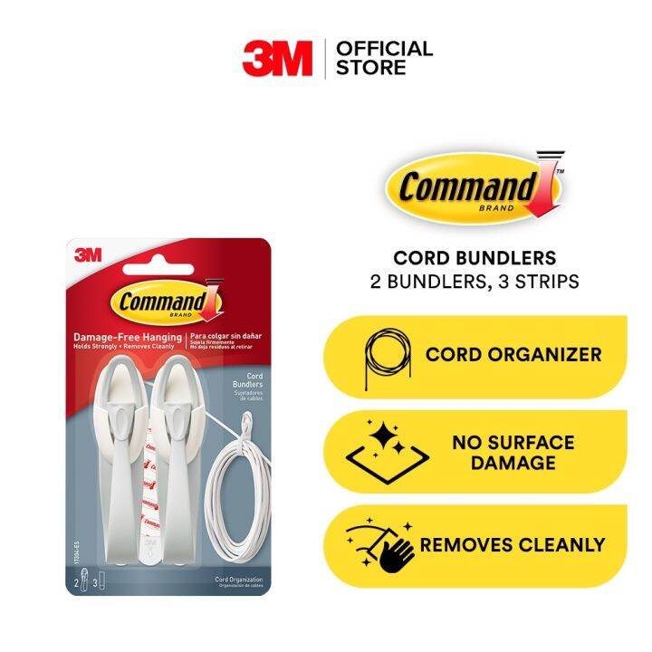3M Command Cord Bundler Organizer 2 bundlers 3 Strips Holds up to 900g