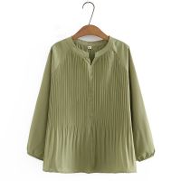 HOT”【มีไซส์ใหญ่】Plus Size XL-4XL Womens Long Sleeved White Black Tops Solid Color Chiffon Blouses Oversized Button Up A-line Top