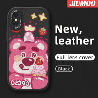 เคส JIUMOO สำหรับ IPhone X Xs Xr IPhone Xs Max,เคสดีไซน์ใหม่เคสใส่โทรศัพท์หนังลายหมีสตรอเบอร์รี่น่ารักเคสมือถือกันกระแทกป้องกันการตกแบบนิ่มพร้อมเคสป้องกันกล้องเลนส์คลุมทั้งหมด