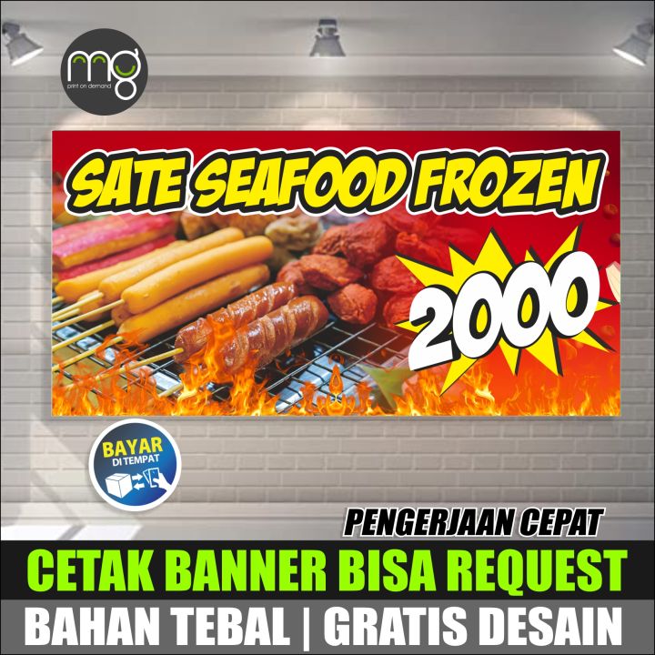 Spanduk Jualan Sate Seafood Bakar Banner Sosis Bakar Baner Aneka