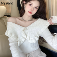 Neploe Sweet Style Peter Pan Collar Knitted Bottoming Shirt Fungus Autumn 2022 New Sweater Tops Long Sleeve Jumper Sweaters