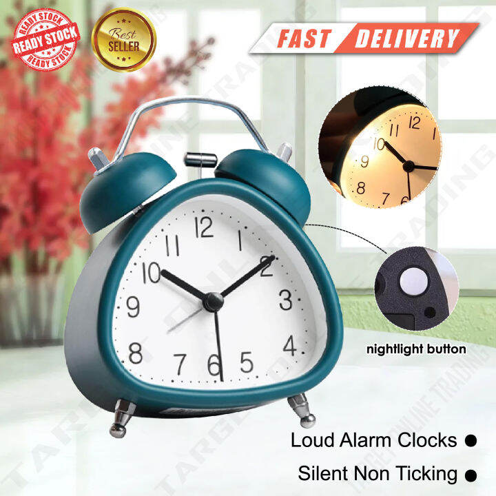 Mini Triangle Alarm Clock Retro Analog Twin Bell with Backlight Loud