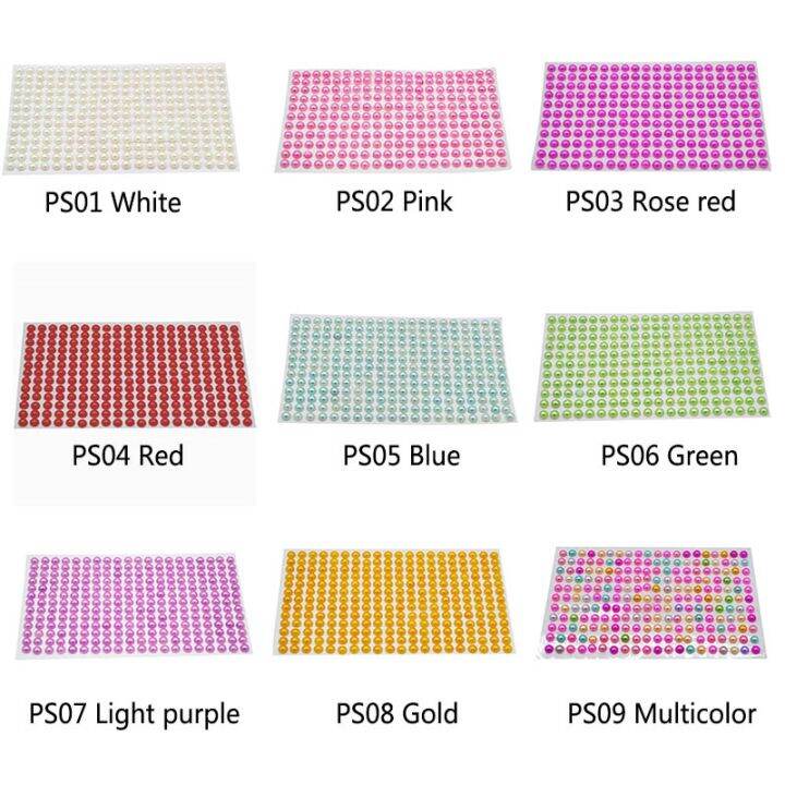 1-sheet-6mm-bright-colour-pearl-crystal-flatback-rhinestones-car-stickers-diamond-decoration-self-adhesive-scrapbooking-stickers