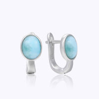 Simple Fashion Geometric Oval Charm 925 Sterling Silver Jewelry Gift Classic Natural Precious Larimar Earrings for Women