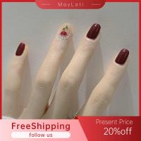 MAYLATI 24ชิ้น/กล่องโบว์หัวใจติดเล็บปลอมเครื่องมือทำเล็บคลุมทั้งหมดสวมใส่ได้เล็บปลอมสั้นกลม/สี่เหลี่ยมหัวเล็บปลอม