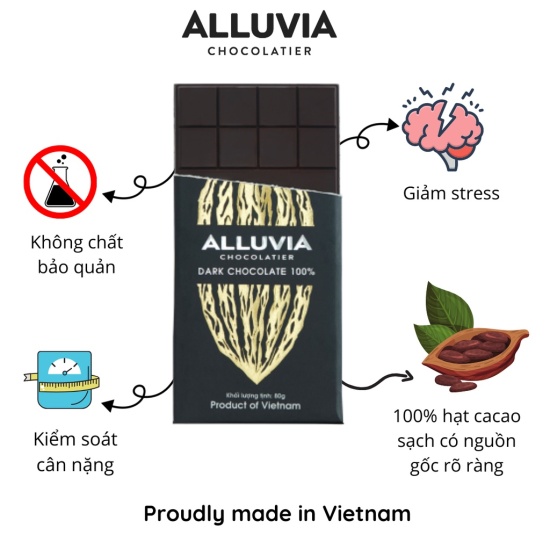 Socola đen nguyên chất không đường đắng đậm 100% ca cao alluvia chocolate - ảnh sản phẩm 3