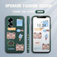 เคสโทรศัพท์สำหรับ OPPO A18 A38การ์ตูนน่ารัก,เคสโทรศัพท์ดีไซน์ลายหมีไอศกรีมโชคดีเคสขอบสี่เหลี่ยมปลอกซิลิโคนน้ำคลุมทั้งหมดเคสป้องกันกล้อง