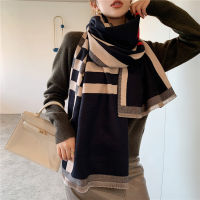 Cashmere Scarf Women Winter  Luxury Brand Striped Plaid Black Pink Warm Pashmina Shawls Wrap Female Scarves Stoles