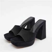 【Free shipping】fast deliverySpain home 2023 summer new slippers square head thick bottom waterproof platform thick heel high heel sandals and slippers for women