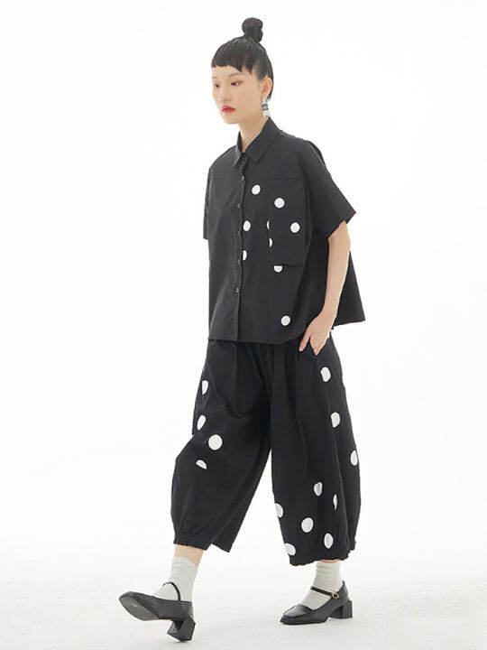 xitao-pants-dot-print-loose-women-wide-leg-pants