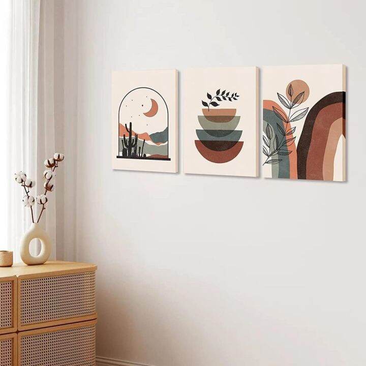 3pcs-boho-บทคัดย่อเรขาคณิต-greenleaves-line-โปสเตอร์-beige-mountain-wall-art-ภาพวาดผ้าใบภาพพิมพ์ห้องนั่งเล่น-decor