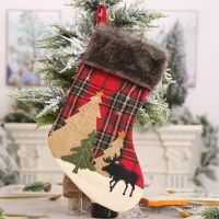 44*21cm Hot Sale New Christmas Decorative Socks Plaid Christmas Socks Gift Bag Childrens Gift Socks Candy Bag Socks Tights