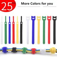 25pcs Adhesive Loop Hook Nylon Hook and Loop Strap Cable Ties Reusable Wire Organizer Self Adhesive Clip Holder Velcro cable tie Cable Management