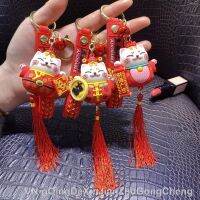 ทำด้วยมือ DIY CRAFT Rhinestone Lucky Cat พู่พวงกุญแจแมวการ์ตูนน่ารักกระเป๋า Charm ผู้ถือการ์ตูนเรซิ่นพวงกุญแจ K4885