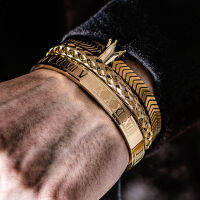 3pcsSet Crown Handmade Men Hematite celet Roman Numeral Rope Buckle Open Stainless Steel Bangles Luxury Jewelry