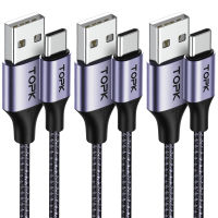 [3-Pack] สายชาร์จ USB C,TOPK 6.6ft 3A Fast USB C Cable Nylon Braided Data Sync USB A to Type C Charger Cable for Samsung-Toutou Store