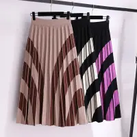 Pleated Skirts Womens Knitted Large Size Elastic High Waist A-line Long Skirt Winter Vintage Casual Office Lady Skirt Female