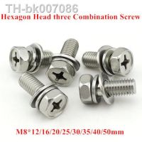 ▼♞  10pcs M8 Hexagon Socket Head Screw 304 stainless steel External hex head three combination screws bolt with Flat/Spring washer