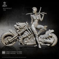 1/24 Resin Figure Kits punk machine fire motorcycle female swordsman self-assembled TD-2193