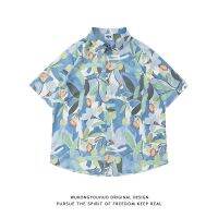 [Free ship] Wukong is stock retro floral print short-sleeved mens tide brand street oversize casual