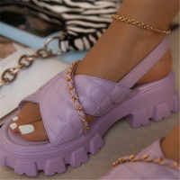 Women Chain Shoes Square Heels Chunky Platform Sandals Ankle Strap Outdoor Comfortable Sandalias Zapatos Mujer