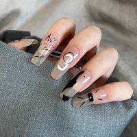 [COD] transparent digital lines inkjet Europe and the States long style wearable manicure piece fake nail patch finished detachable