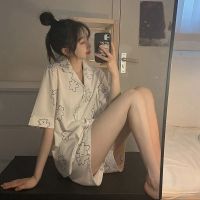 Pajamas Women Summer Bear Print Thin Can Be Worn Outside Cardigan Home Service Suit Two-Piece Set Japanese Style Kawaii