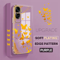 เคส PMP สำหรับ Honor 90 5G 90 Lite 5G ฟรีสายคล้องเคสลายขอบสี่เหลี่ยมผีเสื้อสีทองเด็กผู้หญิงน่ารักปลอกชุบเคสโทรศัพท์หรูหราชุบเคสโทรศัพท์นิ่ม