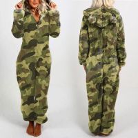 S-2XL 8Styles Camouflage Leopard Tie Dyeing Lattice Long Sleeve Romper Hooded Jumpsuit Casual Warm Women Pajamas Sleepwear