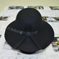 High-end custom-made elegant bow woolen hat basin hat for women British retro large-brimmed hat Korean women