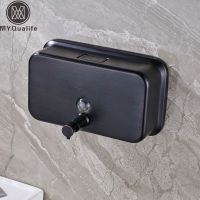 №♈ Free Shipping Brass Matte Black liquid Soap Dispenser Bathroom Kitchen Stainless Steel Touch Soap Dispenser Wall Mounted 1000ML