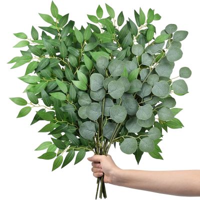 Yannew Italian Ruscus Greenery Stems Artificial Eucalyptus Plant Hanging Garland for DIY Wedding Arch Bouquet Table Center Decor Spine Supporters