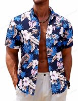 เสื้อฮาวายสำหรับกระดุมแถวเดียวเสื้อผ้าสำหรับผู้ชายเสื้อเสื้อคอปกลายดอกไม้แบบเขตร้อน