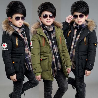 2023 New Big Size Keep Warm Winter Boys Jacket 3-14 Year Fur Collar Thick Hooded Outerwear For Kids Children Outdoor Windbreaker