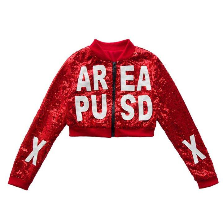 kids-girls-boys-red-sequins-streetwear-hip-hop-clothing-set-jazz-dance-costume-crop-jacket-blouse-shorts-terno-stage-performance-outfit