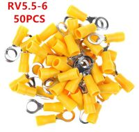 Rv5.5-6สีเหลืองแหวนฉนวนขั้ว50ชิ้น/แพ็คชุดหางปลา4-6mm 2 Rv5.5ขั้วต่อสายไฟ-6 Rv