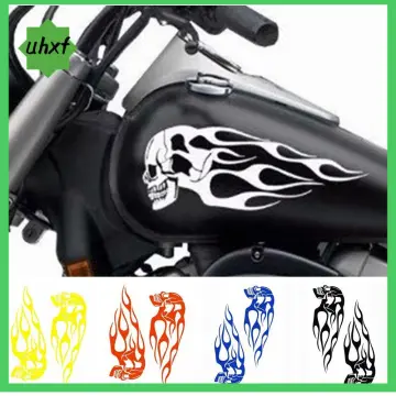Pair Black Motorcycle Gas Tank Decal Sticker Skull Flame Stripe Style  Universal