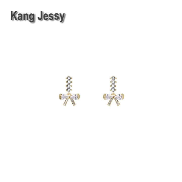 kang-jessy-ins-ต่างหูโบว์เพทายฝังขนาดเล็กสไตล์เย็นสำหรับผู้หญิงเครื่องประดับหูหรูหราน้ำหนักเบาแฟชั่นขนาดเล็กที่มีคุณภาพสูง