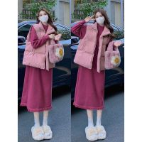 Spot parcel post2023 Early Spring Womens Clothing Slightly Fat Salt Series Young Milk Series Wear High Sense Vest Coat Dress Two-Piece Suit